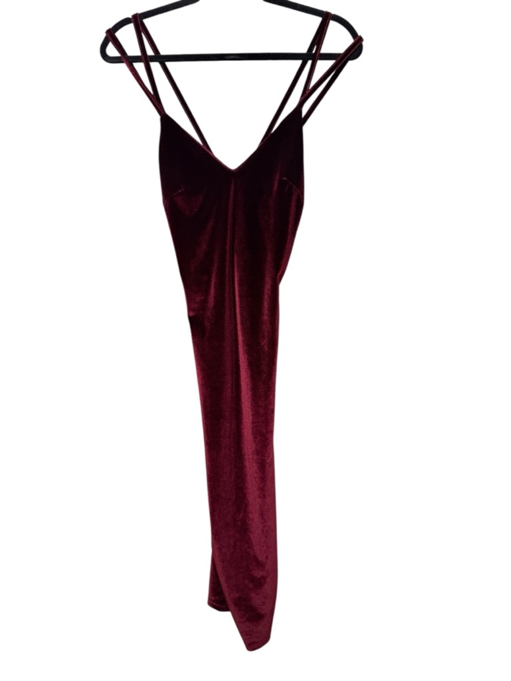 Small Elegant Burgundy Velour Velvet Prom Dress with Strappy Back